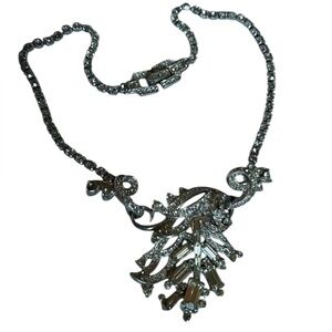Vintage Rhinestone Baguette Silver Tone Tennis Chain Necklace 16”